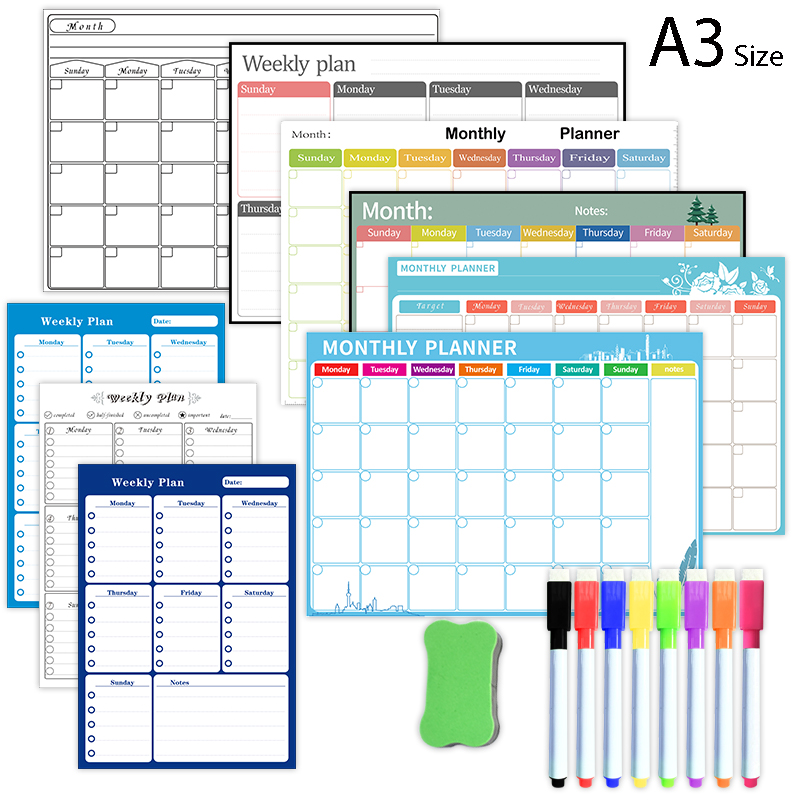 Magnetic Calendar Board - Planejador mensal semanal magnético, calendário, mesa,